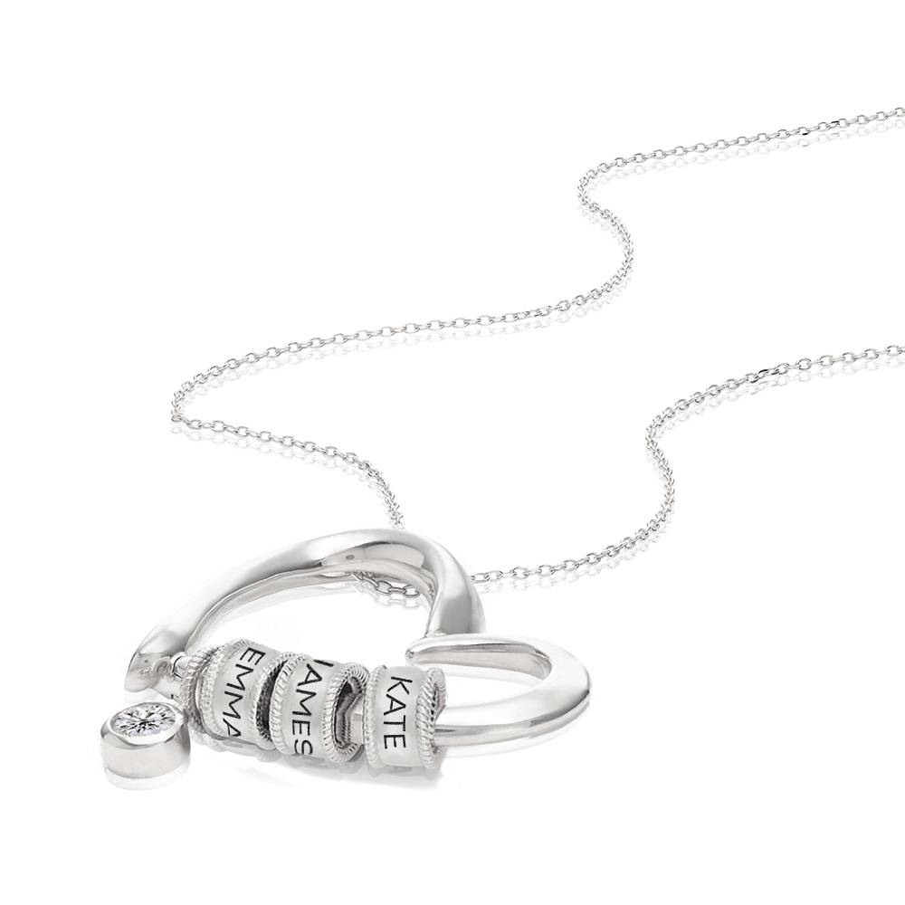 Charming Heart Necklace with Engraved Beads & 0.25CT Diamond in Silver-1 product photo