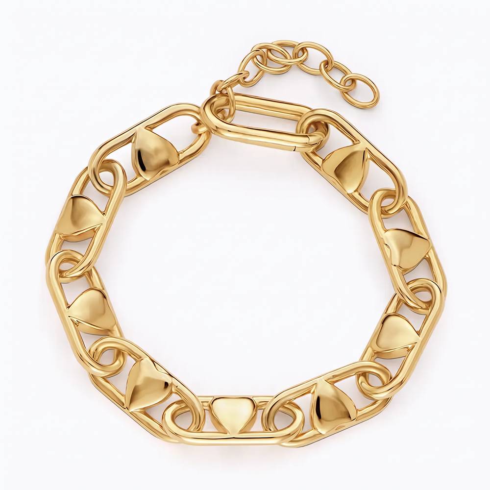 Chunky Linked Hearts Initial Bracelet in Gold Plating-3 product photo
