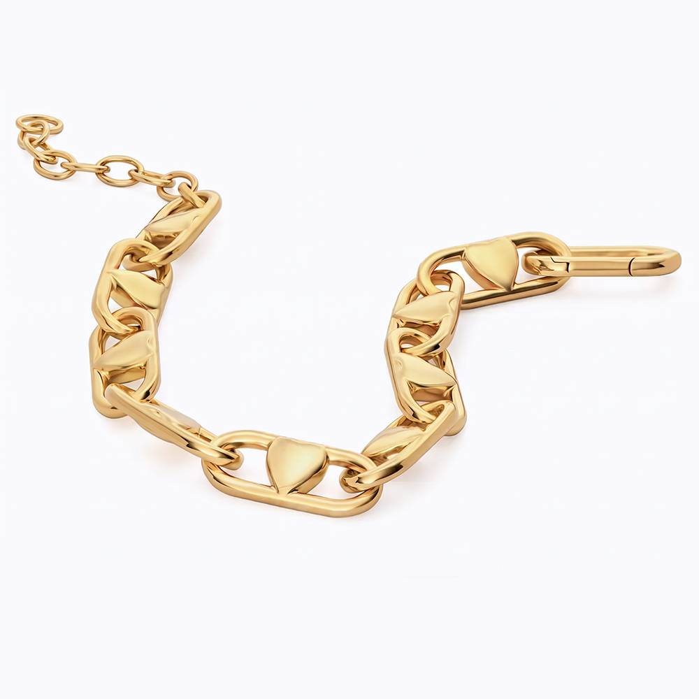Chunky Linked Hearts Initial Bracelet in Gold Plating-4 product photo
