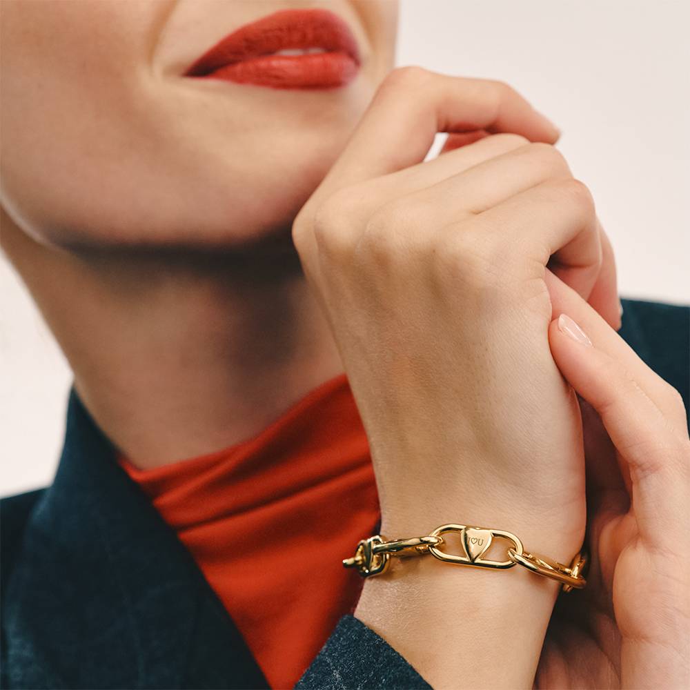 Chunky Linked Hearts Initial Bracelet in Gold Finish-3 Chunky Linked Hearts Initial Bracelet in Gold Finish-3 product photo