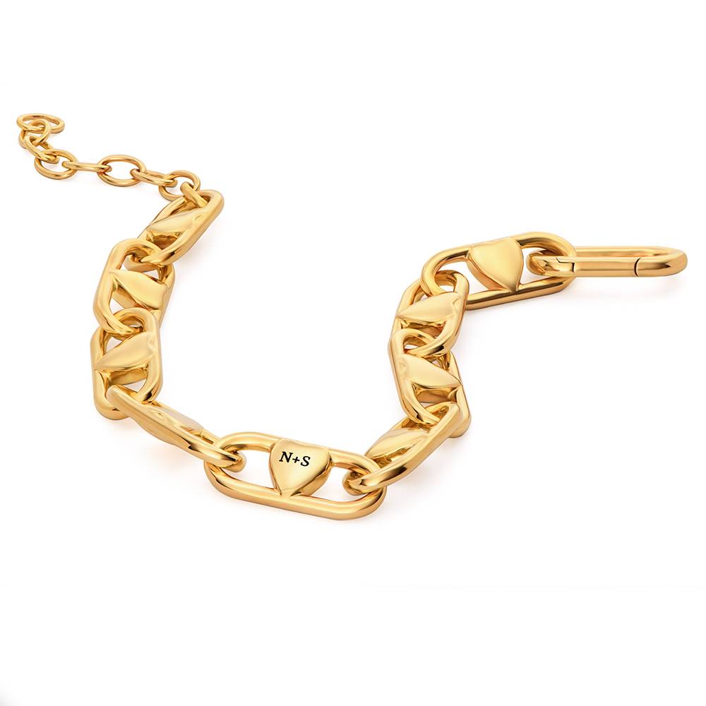 Chunky Linked Hearts Initial Bracelet in Gold Finish-4 Chunky Linked Hearts Initial Bracelet in Gold Finish-4 product photo