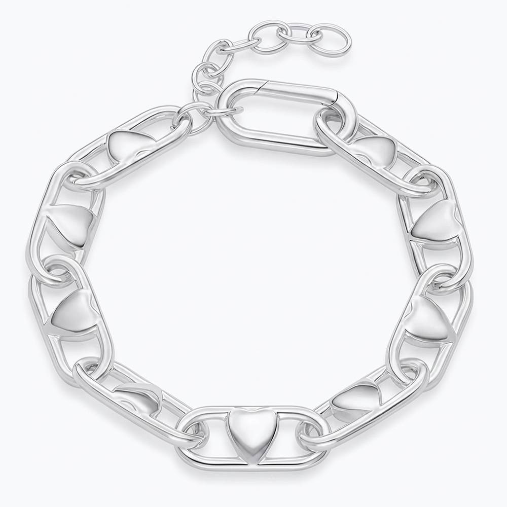 Chunky Linked Hearts Initial Bracelet in Silver-3 product photo