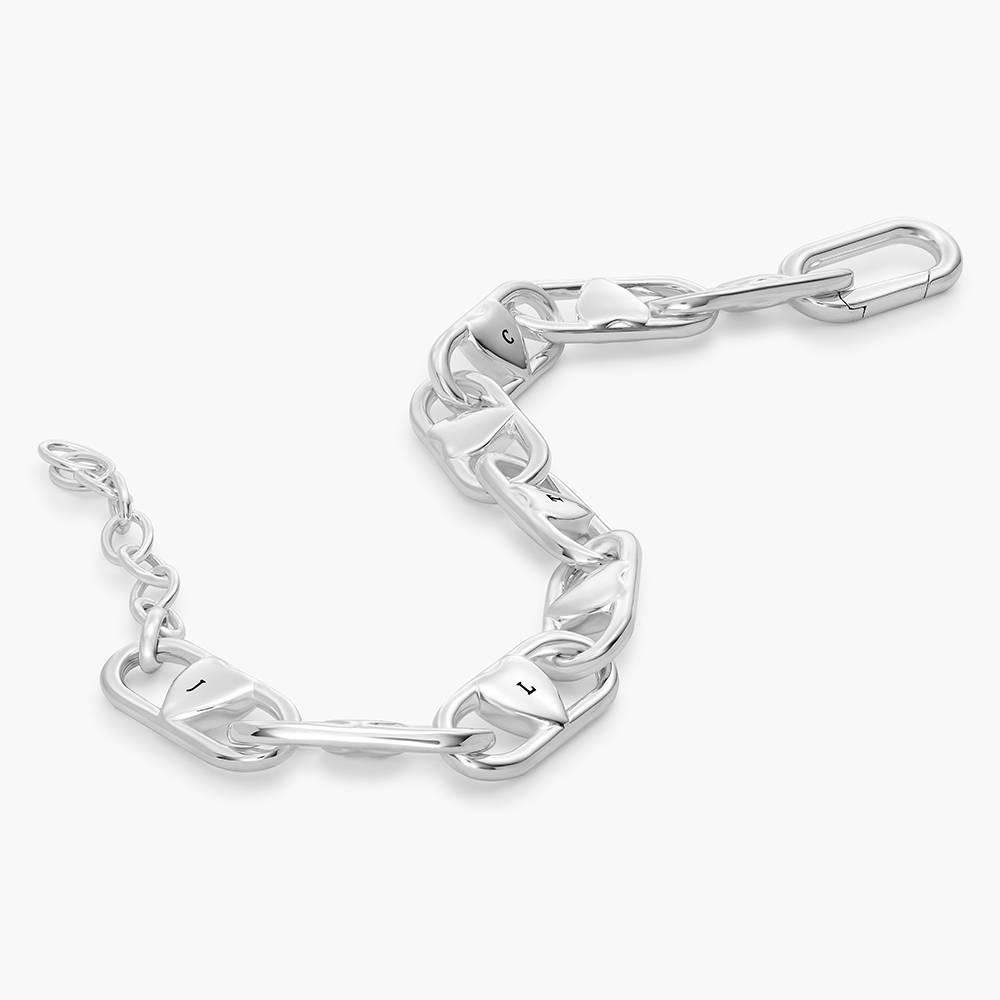 Chunky Linked Hearts Initial Bracelet in Silver Finish-4 product photo