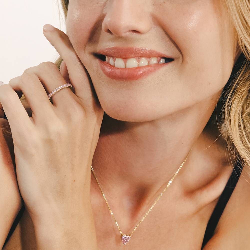 Classic Heart Necklace in Gold Plating with Light Pink Cubic Zirconia-3 product photo
