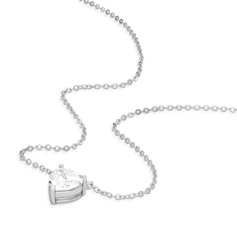 Classic Heart Necklace in Silver with Cubic Zirconia - Theo Grace