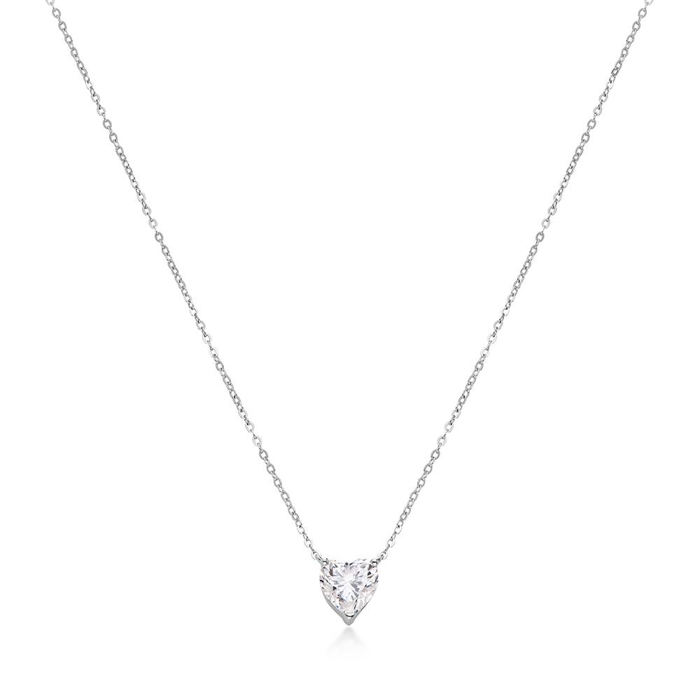 Classic Heart Necklace in Silver with Cubic Zirconia-1 Classic Heart Necklace in Silver with Cubic Zirconia-1 product photo