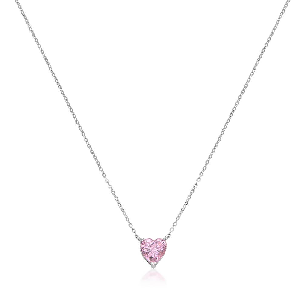 Classic Heart Necklace in Silver with Light Pink Cubic Zirconia-1 Classic Heart Necklace in Silver with Light Pink Cubic Zirconia-1 product photo