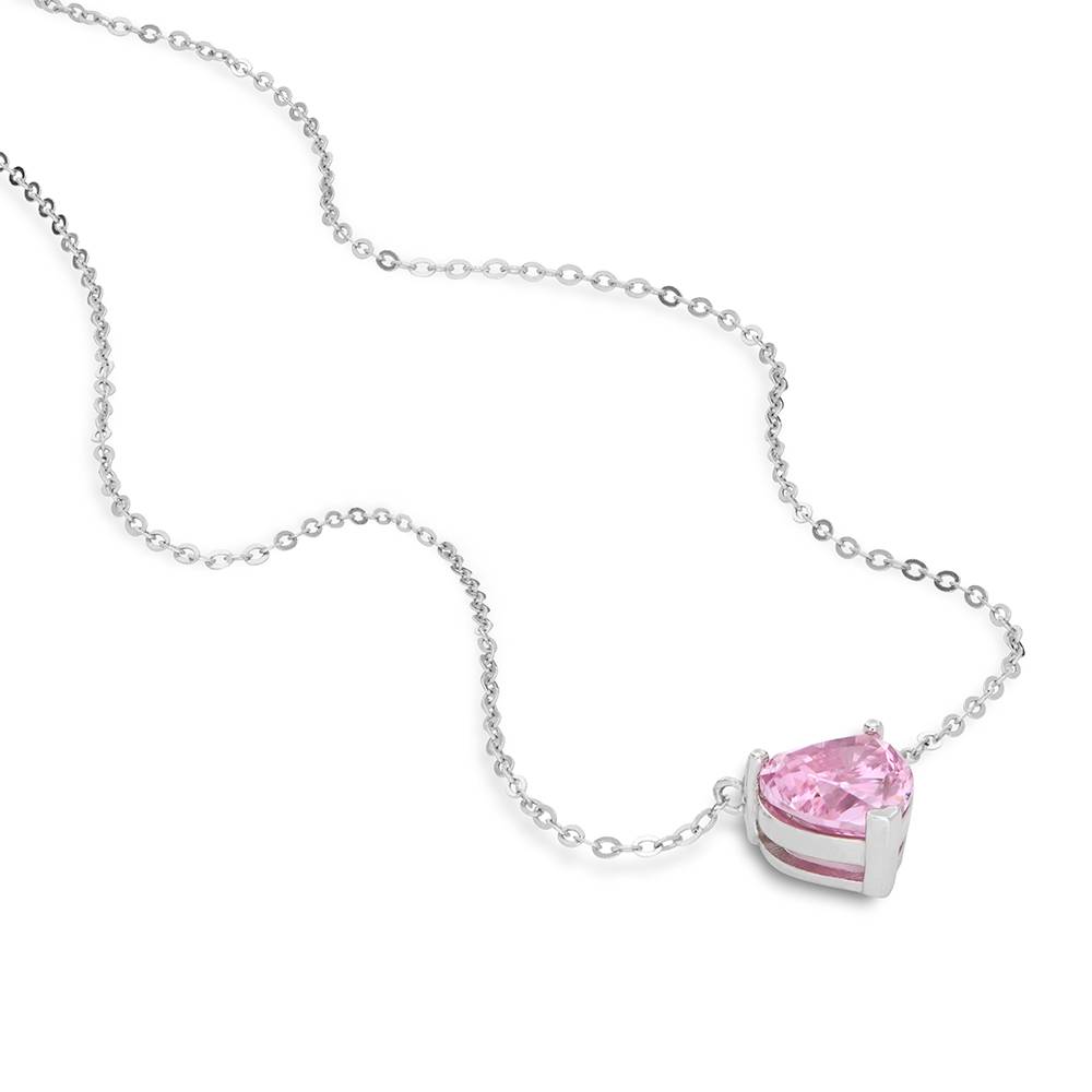 Classic Heart Necklace in Silver with Light Pink Cubic Zirconia-2 Classic Heart Necklace in Silver with Light Pink Cubic Zirconia-2 product photo