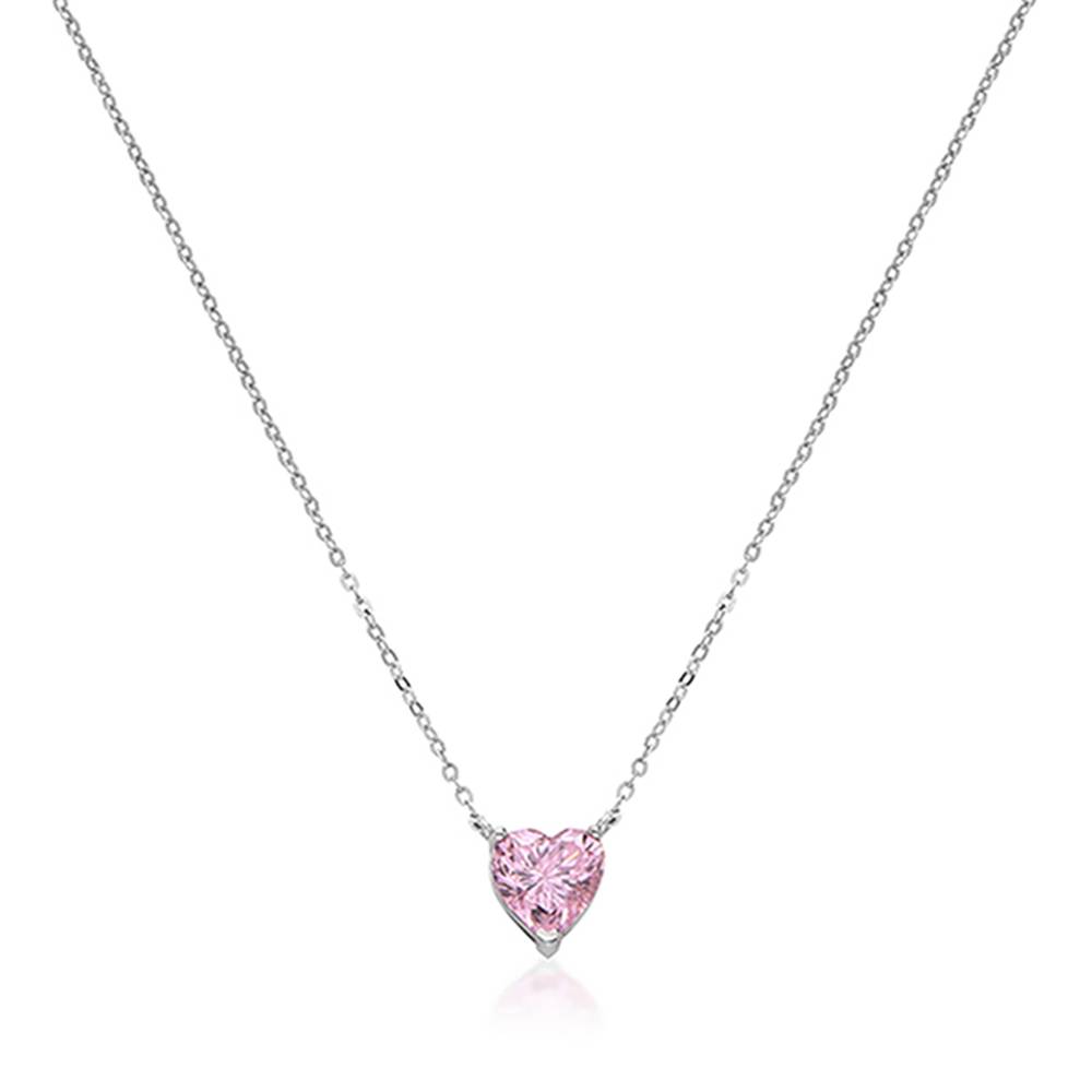 Classic Heart Necklace in Silver with Light Pink Cubic Zirconia-3 product photo