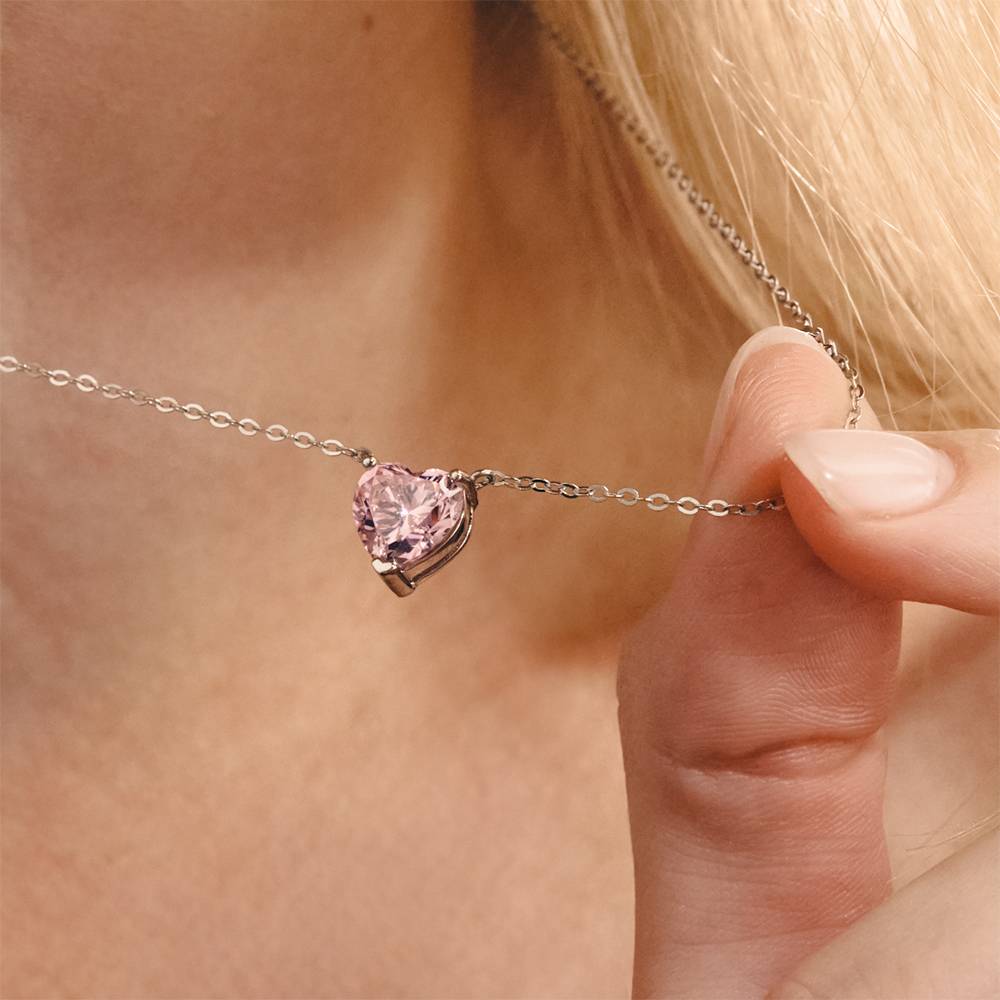 Classic Heart Necklace in Silver with Light Pink Cubic Zirconia-1 product photo