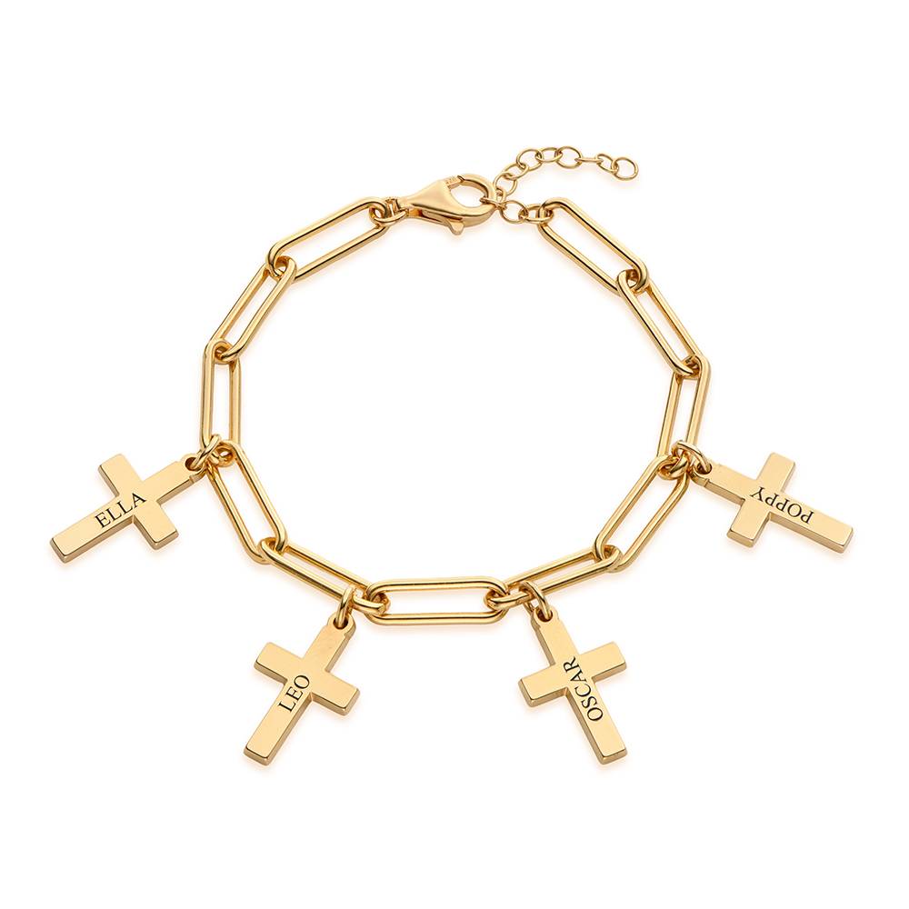 Cross Chain Link Bracelet with Custom Charms in 18K Gold Plating-2 product photo
