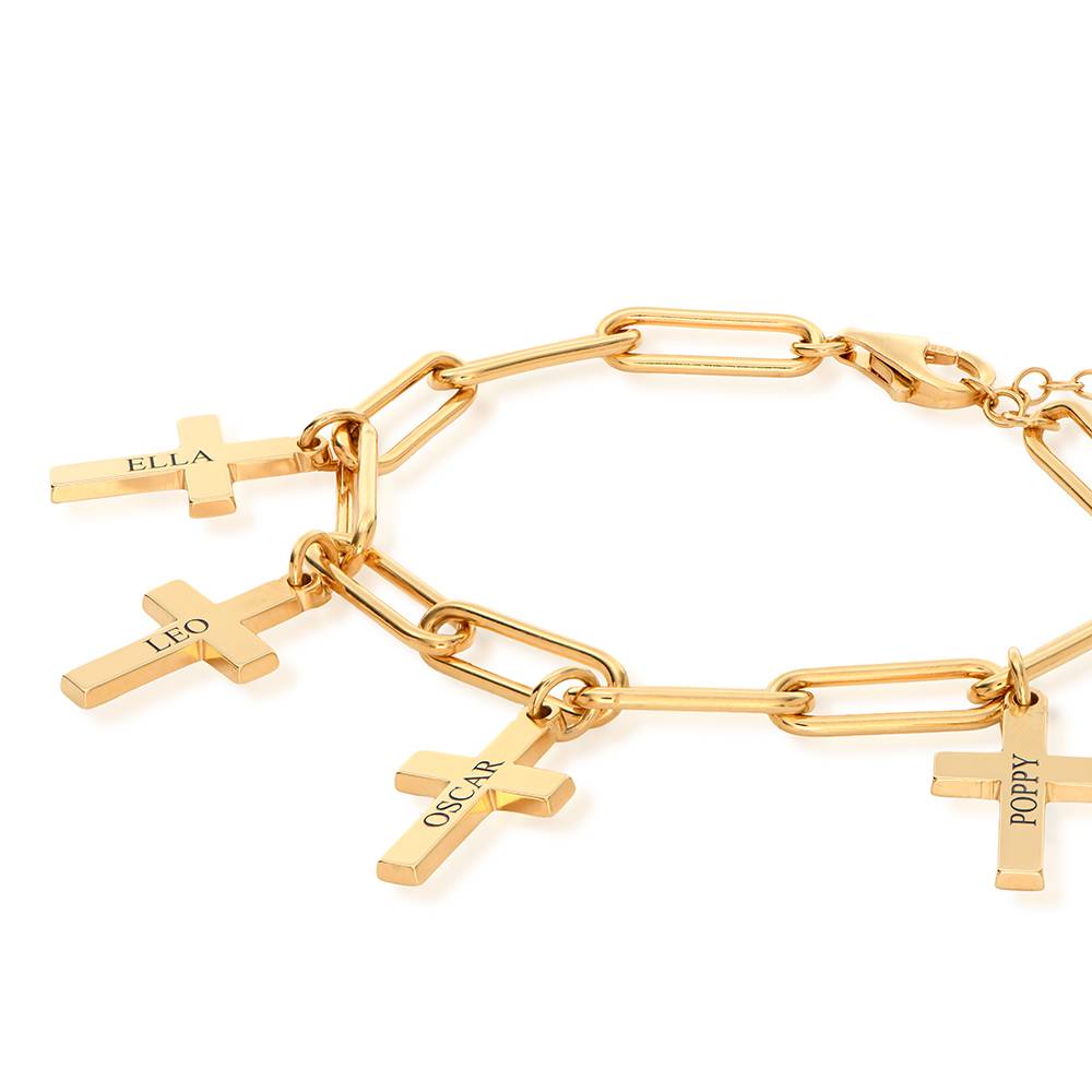 Cross Chain Link Bracelet with Custom Charms in 18K Gold Plating-1 product photo