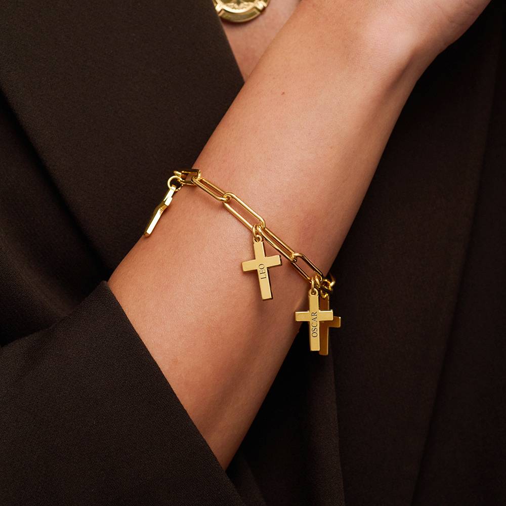 Cross Chain Link Bracelet with Custom Charms in 18K Gold Plating-4 product photo