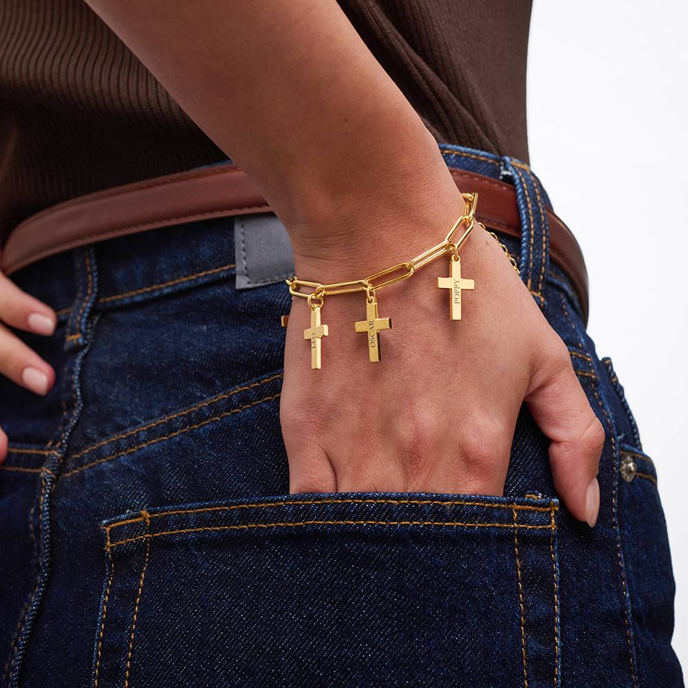 Cross Chain Link Bracelet with Custom Charms in 18K Gold Plating-3 product photo