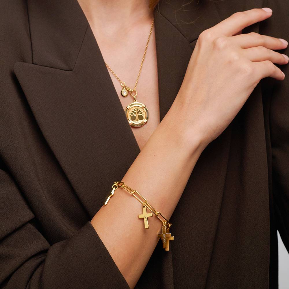 Cross Chain Link Bracelet with Custom Charms in 18K Gold Vermeil-1 product photo