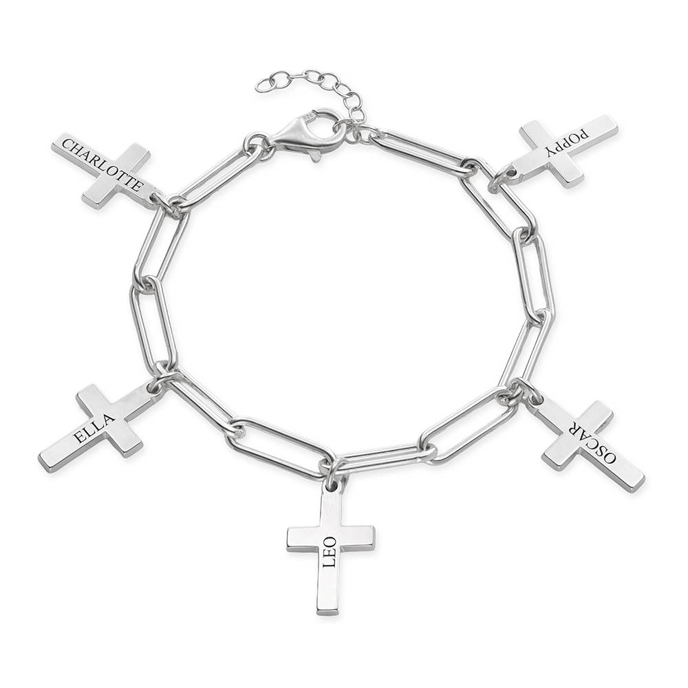 Cross Chain Link Bracelet with Custom Charms in Silver - theo grace