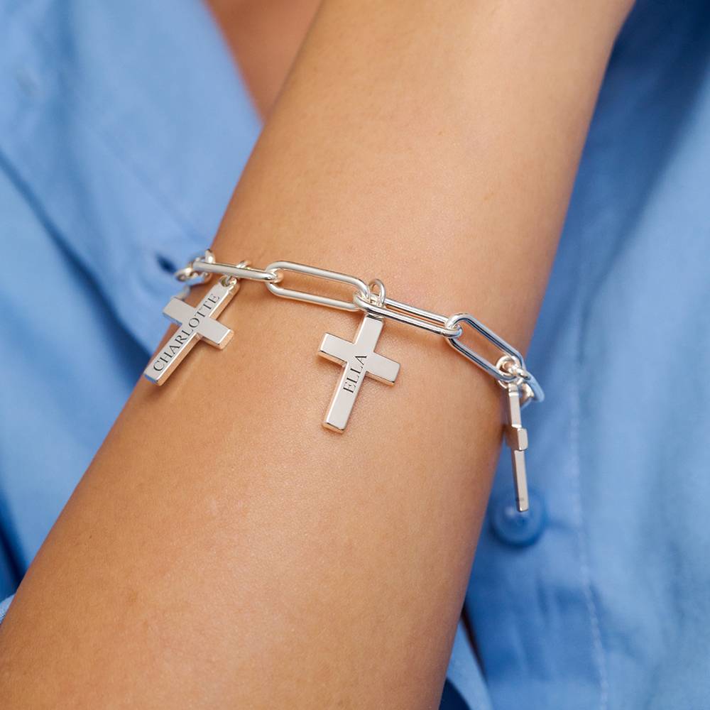 Cross Chain Link Bracelet with Custom Charms in 925 Sterling Silver-1 product photo