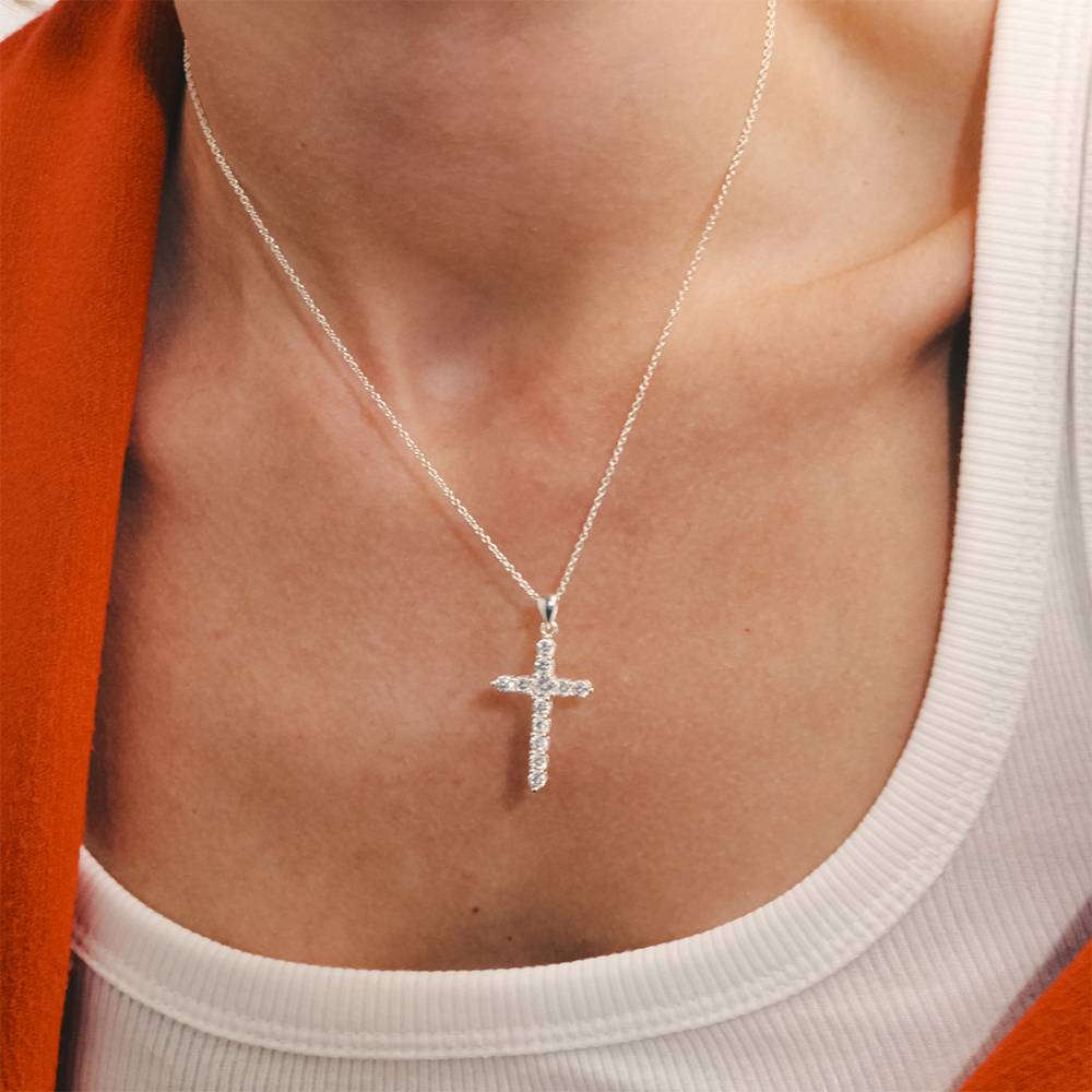 Cross CZ Pendant Necklace in Sterling Silver-3 product photo