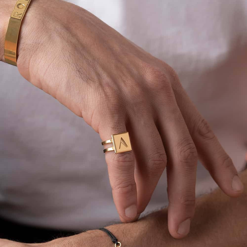 Domino ™ Unisex Cubic Initial Ring in 18k Gold Plating-9 product photo
