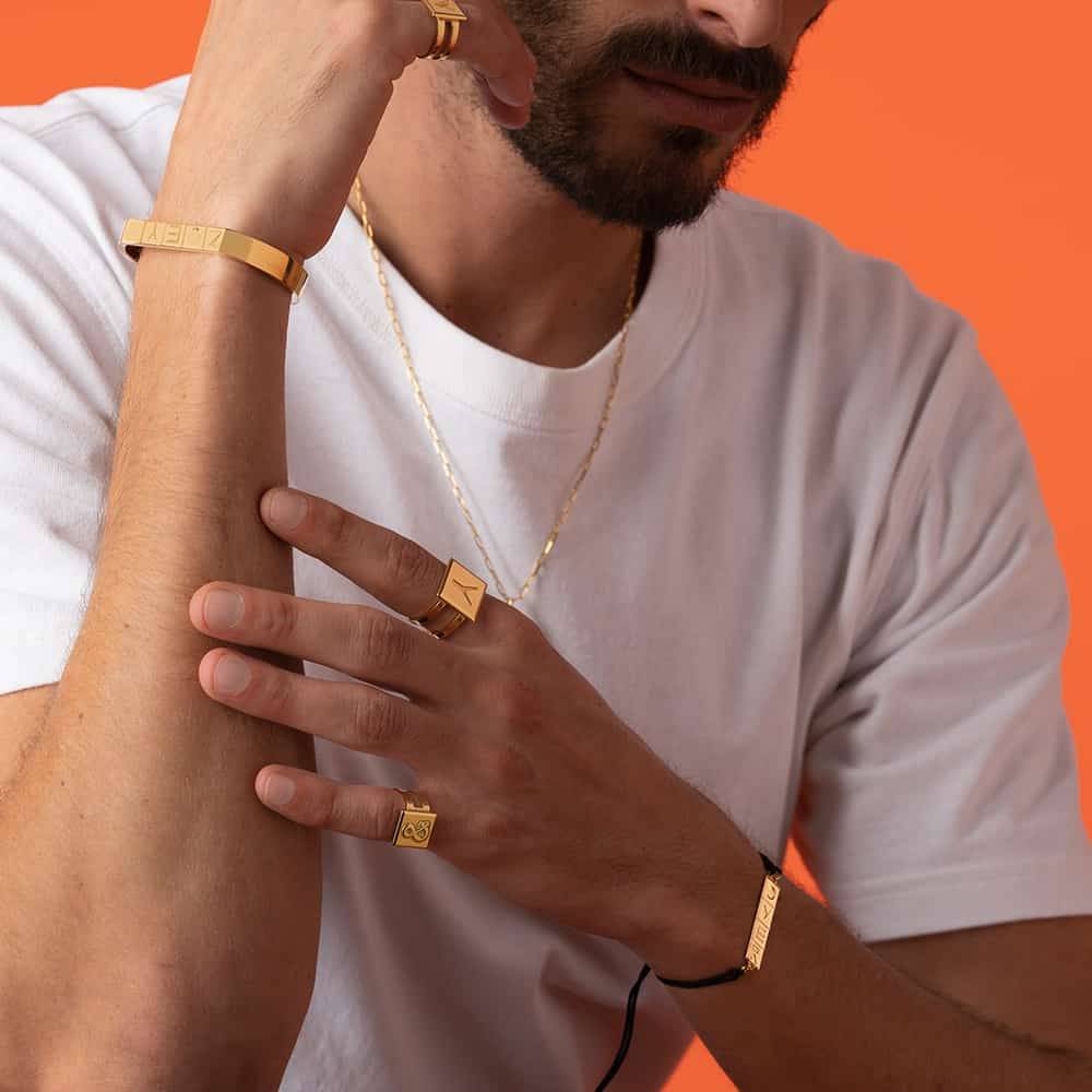 Domino ™ Unisex Cubic Initial Ring in 18k Gold Plating-4 product photo