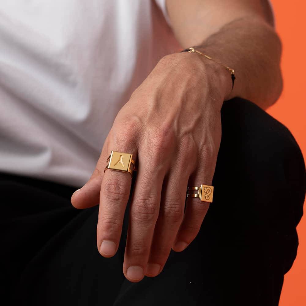 Domino ™ Unisex Cubic Initial Ring in 18k Gold Plating-1 product photo