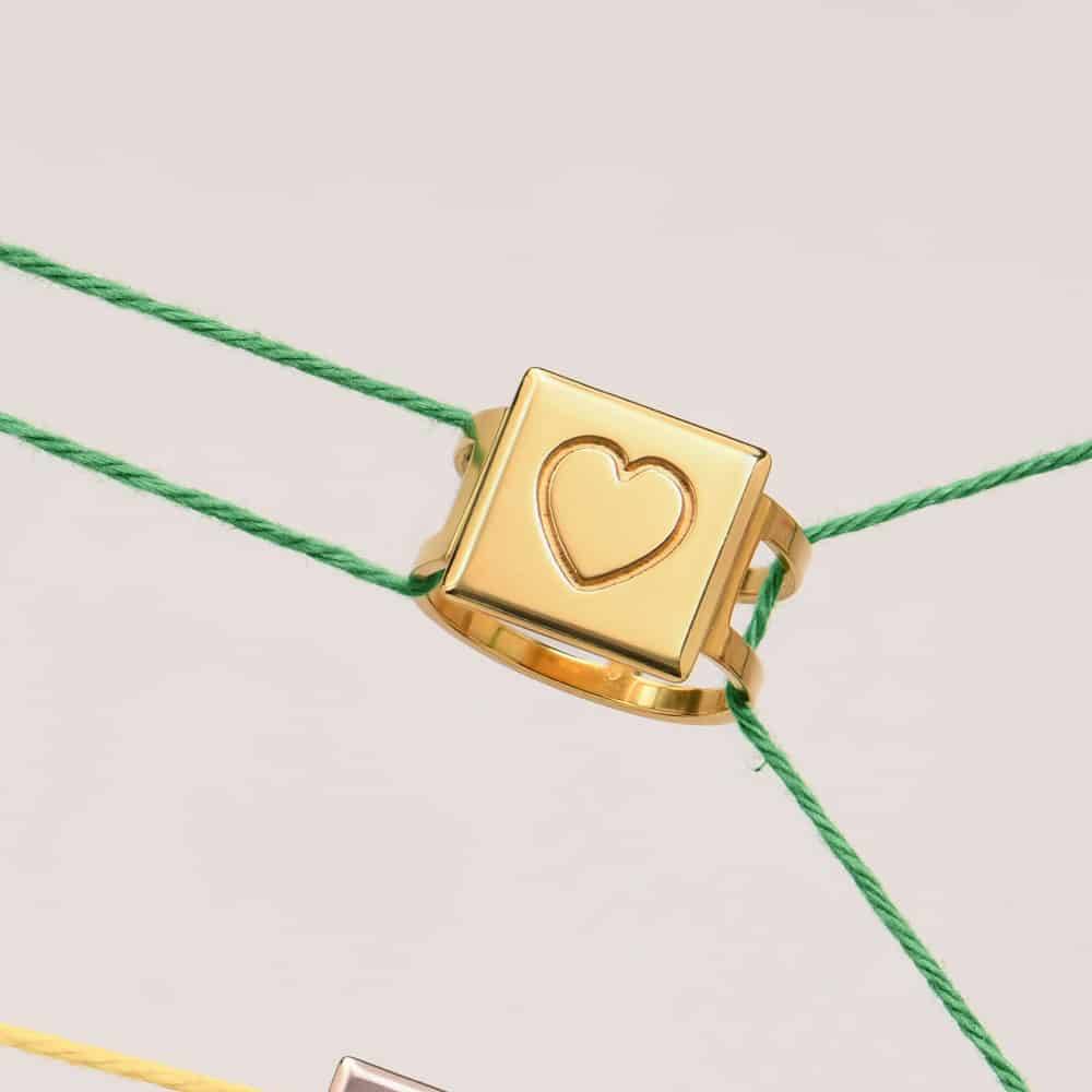 Domino ™ Unisex Cubic Initial Ring in 18k Gold Plating-3 product photo