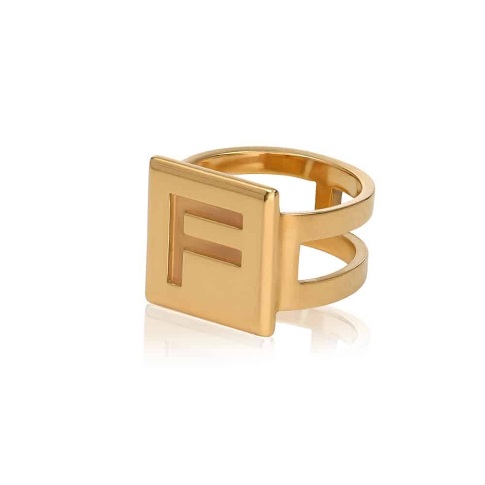 Domino ™ Unisex Cubic Initial Ring in 18k Gold Plating-5 product photo