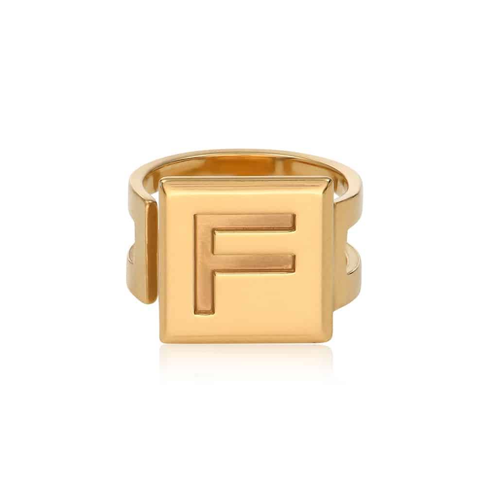 Domino ™ Unisex Cubic Initial Ring in 18k Gold Plating-8 product photo