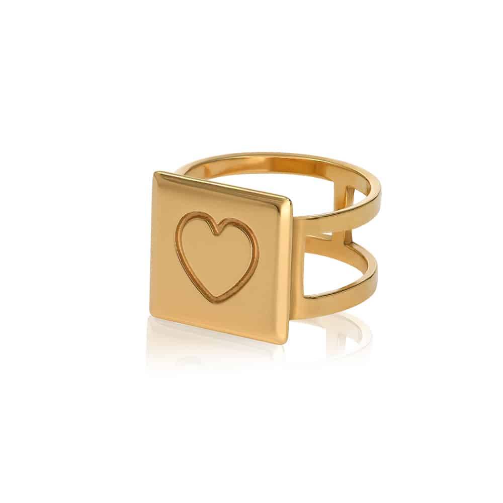 Domino ™ Unisex Cubic Initial Ring in 18k Gold Plating-2 product photo