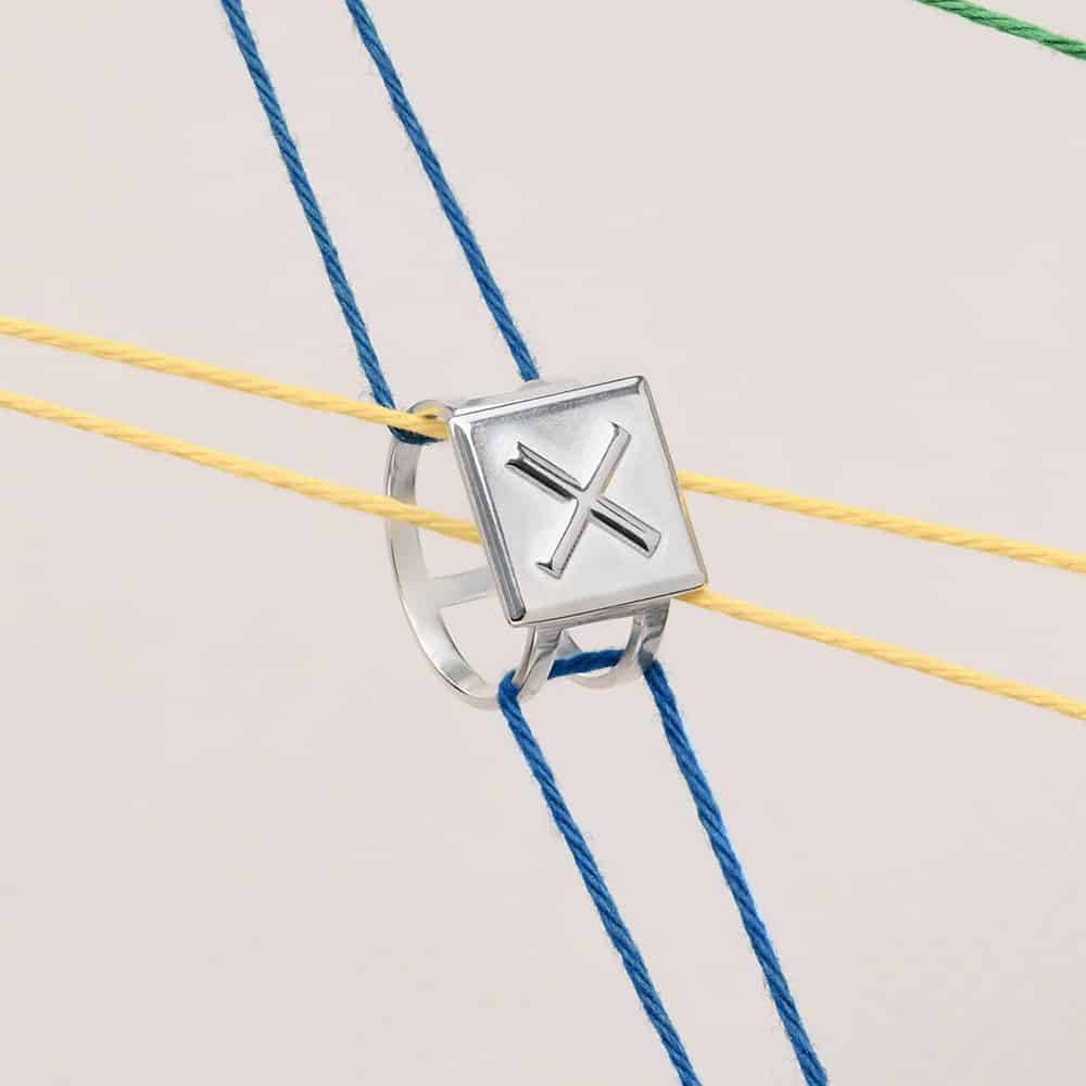 Domino ™ Unisex Cubic Initial Ring in Sterling Silver-3 product photo