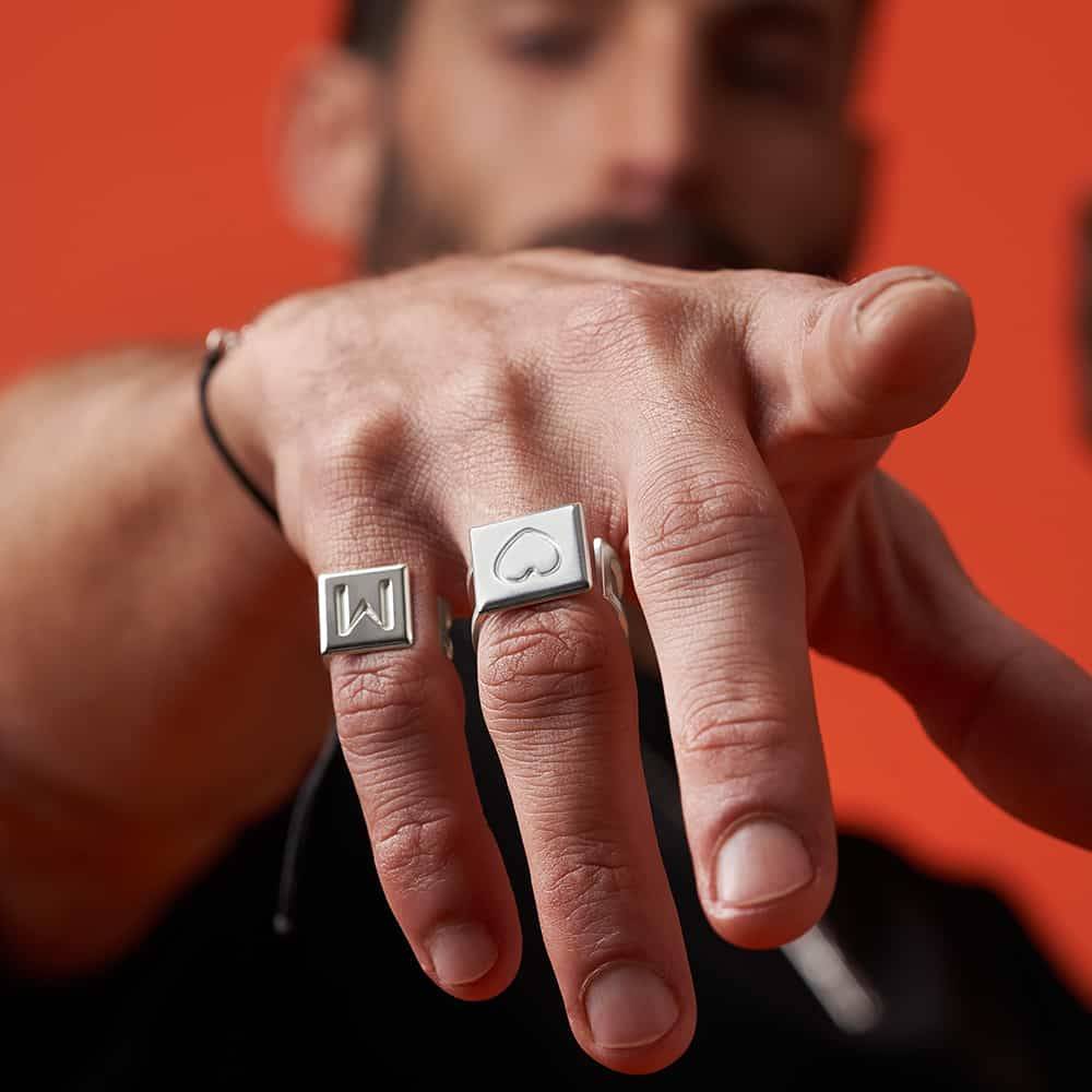 Domino ™ Unisex Cubic Initial Ring in Sterling Silver-2 product photo