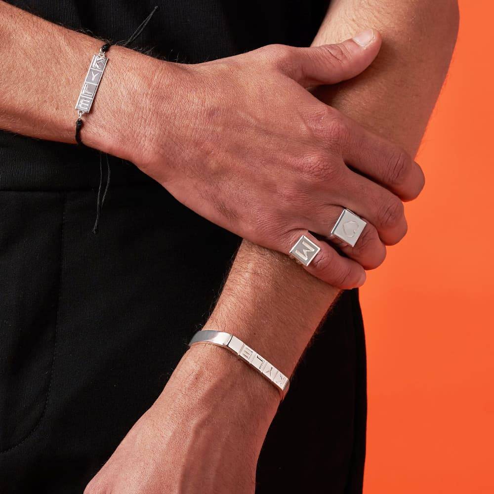 Domino ™ Unisex Cubic Initial Ring in Sterling Silver-5 product photo