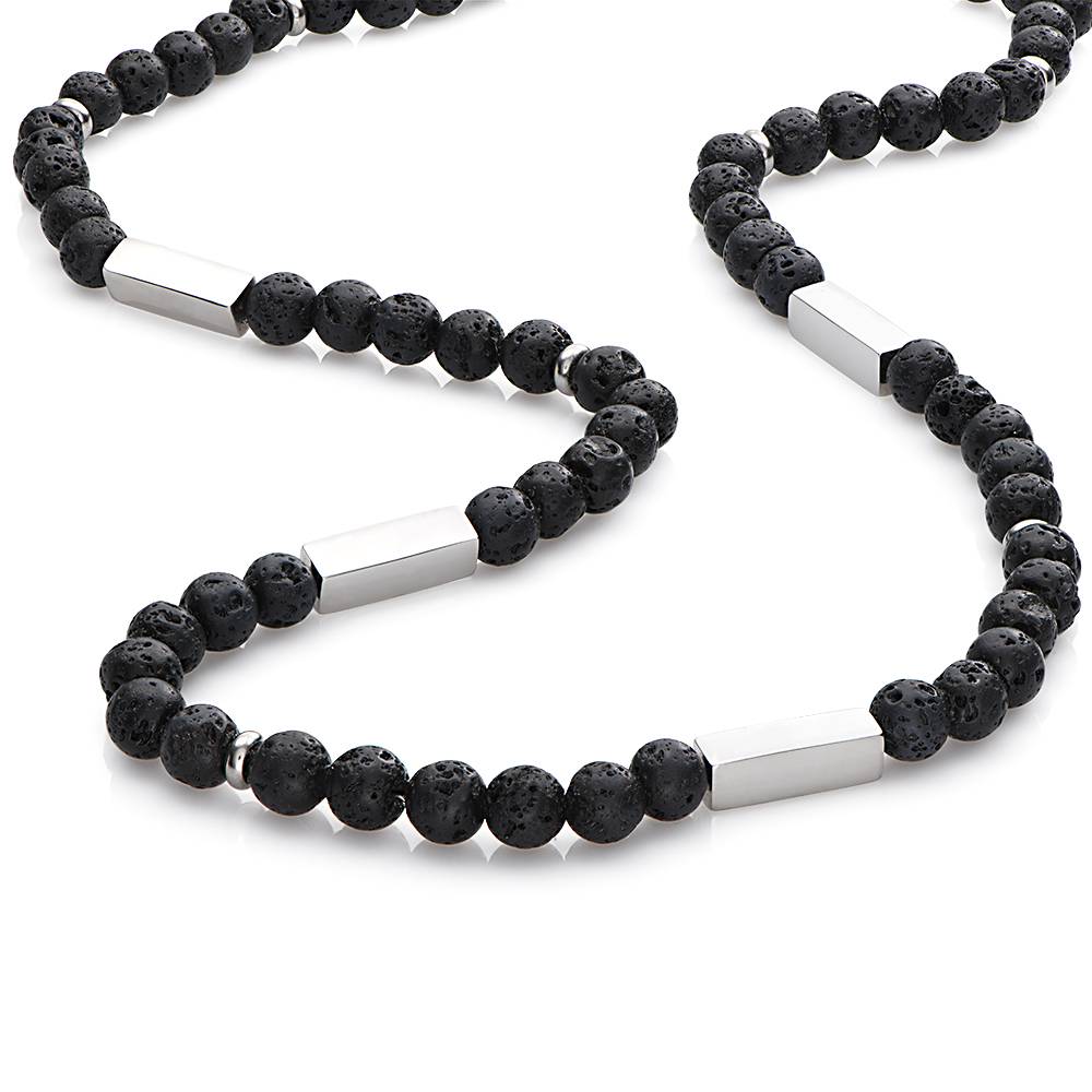 East Coast Non-Personalized Lava Beaded Necklace in Stainless Steel-4 product photo