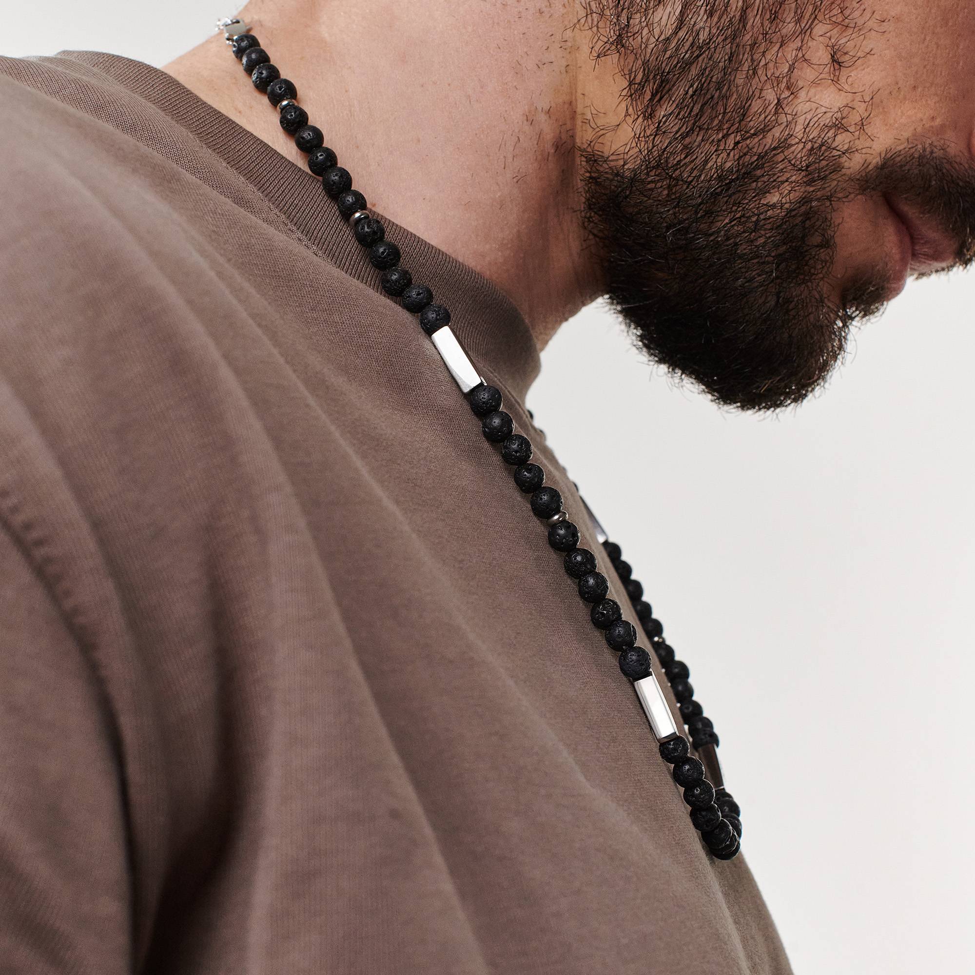 East Coast Non-Personalized Lava Beaded Necklace in Stainless Steel-3 product photo