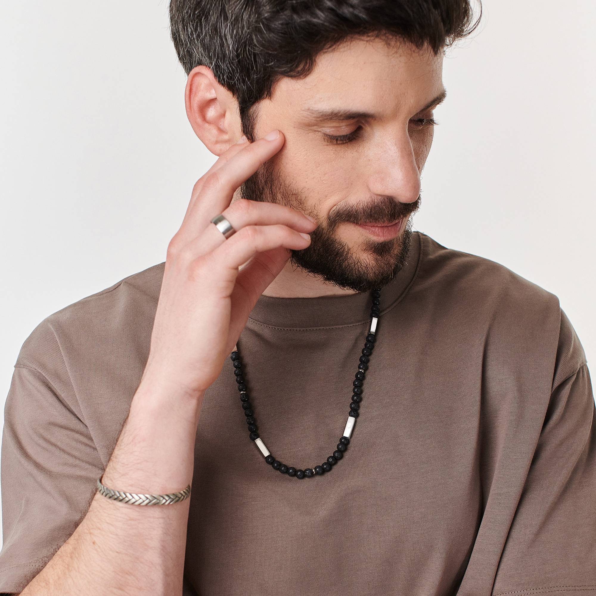 East Coast Non-Personalized Lava Beaded Necklace in Stainless Steel-5 product photo