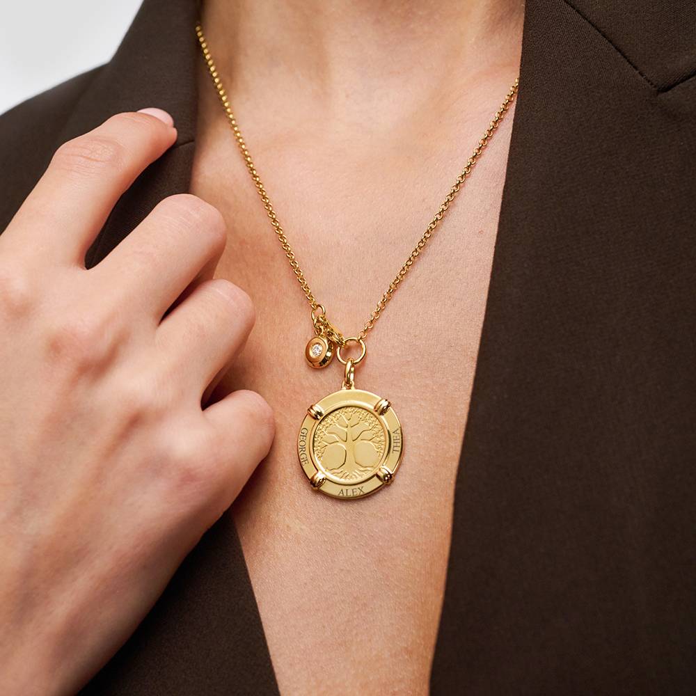 Family Roots Personalized Name Necklace with Diamond Charm in 18K Gold Plating-5 product photo