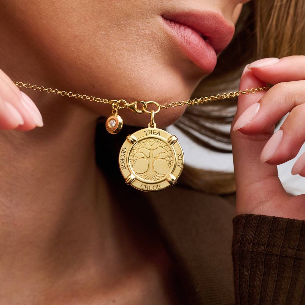 Family Roots Personalized Name Necklace with Diamond Charm in 18K Gold Plating-1 product photo