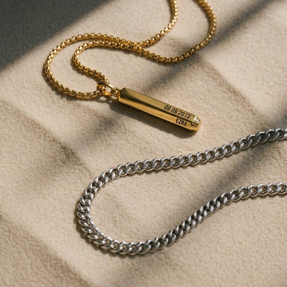 Last Minute Pack "3D Engraved Hexagon Bar Necklace for Men with Gold PVD"-1 Last Minute Pack "3D Engraved Hexagon Bar Necklace for Men with Gold PVD"-1 product photo