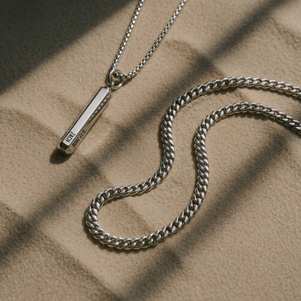 Last Minute Pack "3D Engraved Hexagon Bar Necklace for Men"-1 product photo