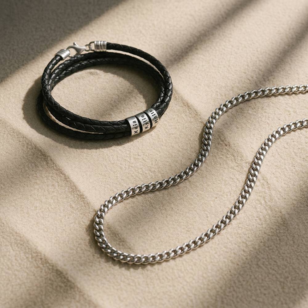 Last Minute Pack "Navigator Braided Leather Bracelet for Men with Custom Beads in Silver"-1 product photo
