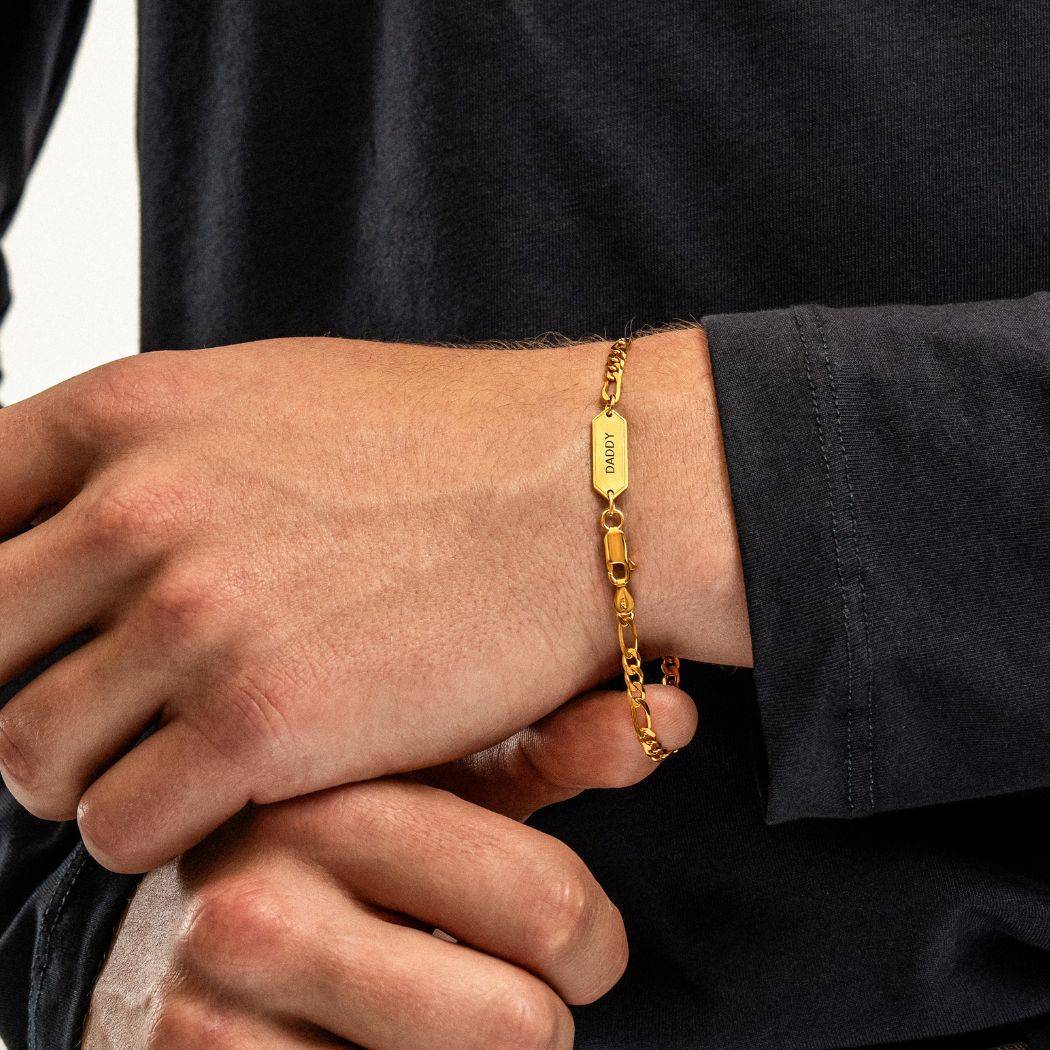 Engraved Figaro Bracelet 5mm in Gold Plating-2 product photo