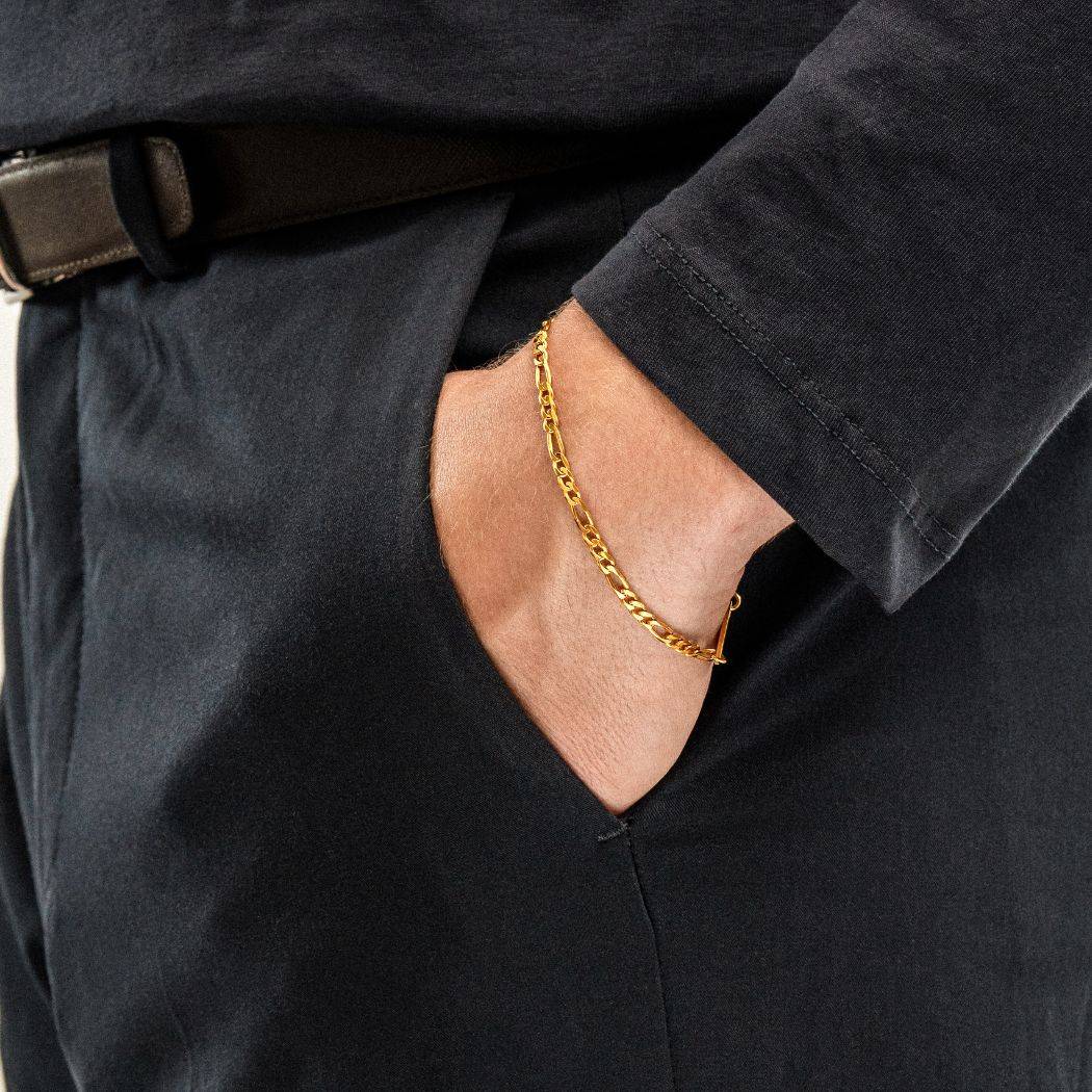 Engraved Figaro Bracelet 5mm in Gold Plating-5 product photo