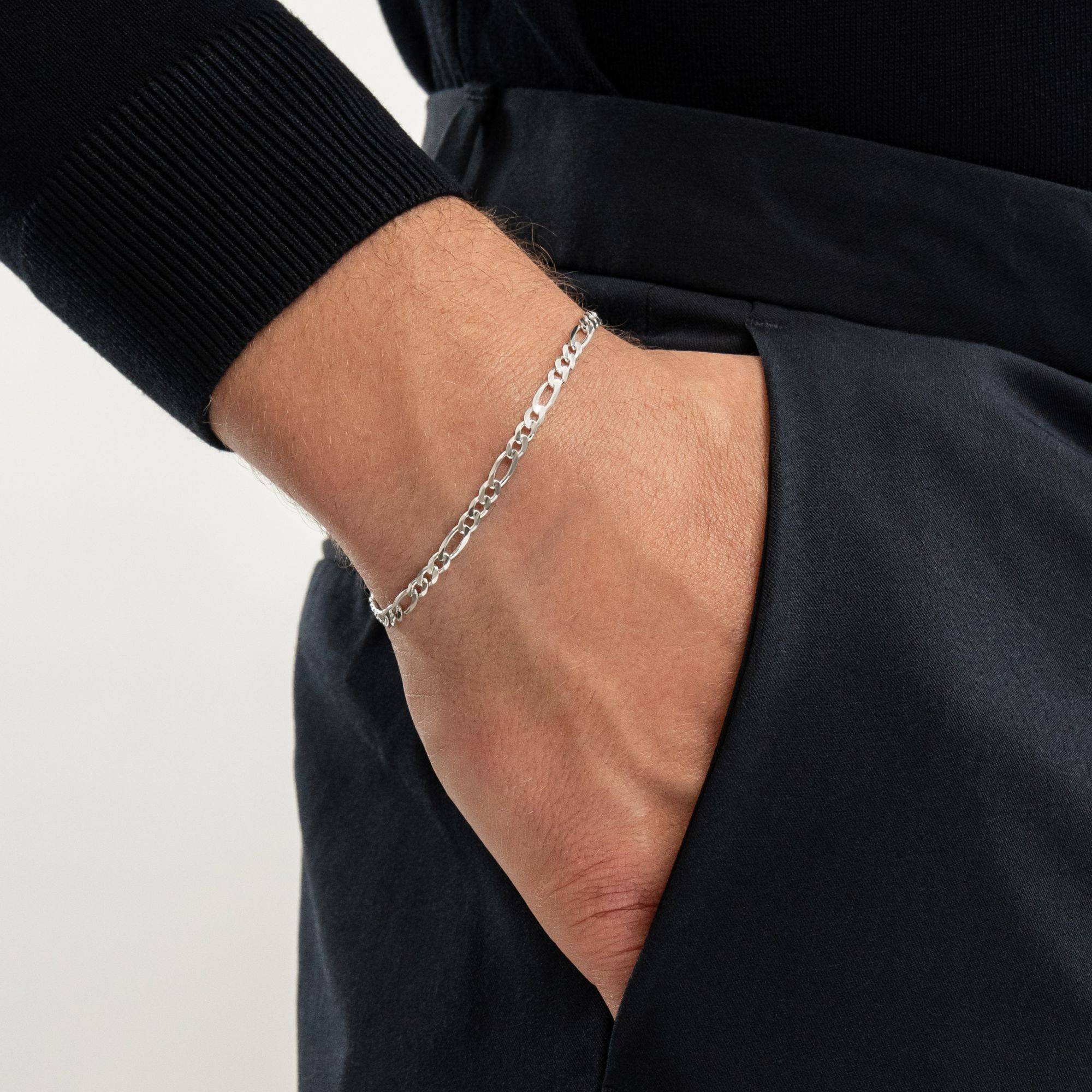 Engraved Figaro Bracelet 3mm in Stainless Steel-4 Engraved Figaro Bracelet 3mm in Stainless Steel-4 product photo