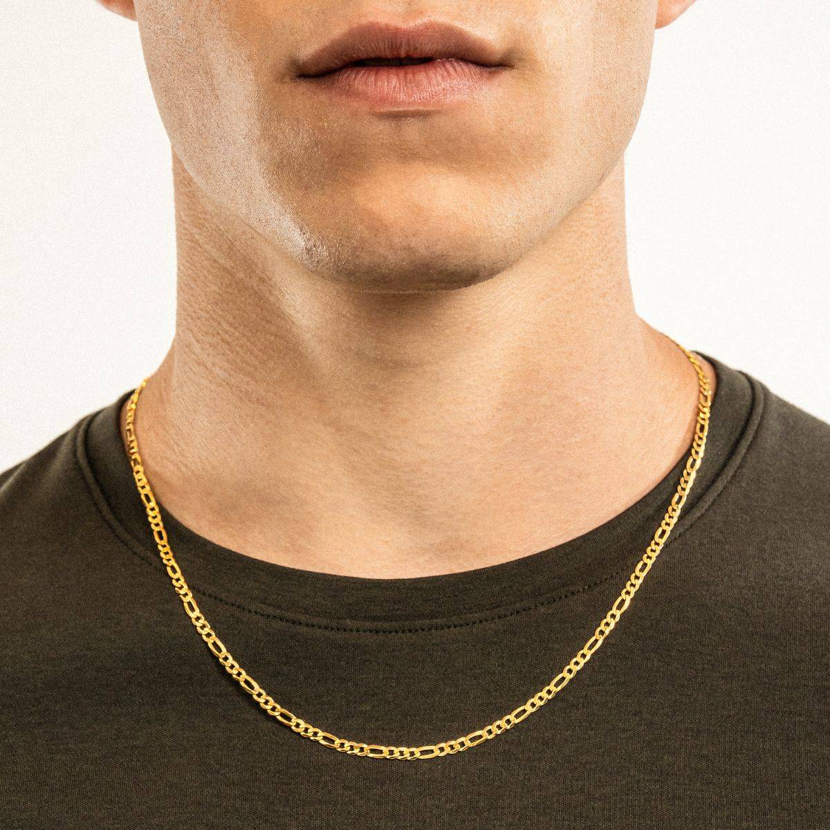 Engraved Figaro Necklace 3mm in Gold Plating-6 Engraved Figaro Necklace 3mm in Gold Plating-6 product photo