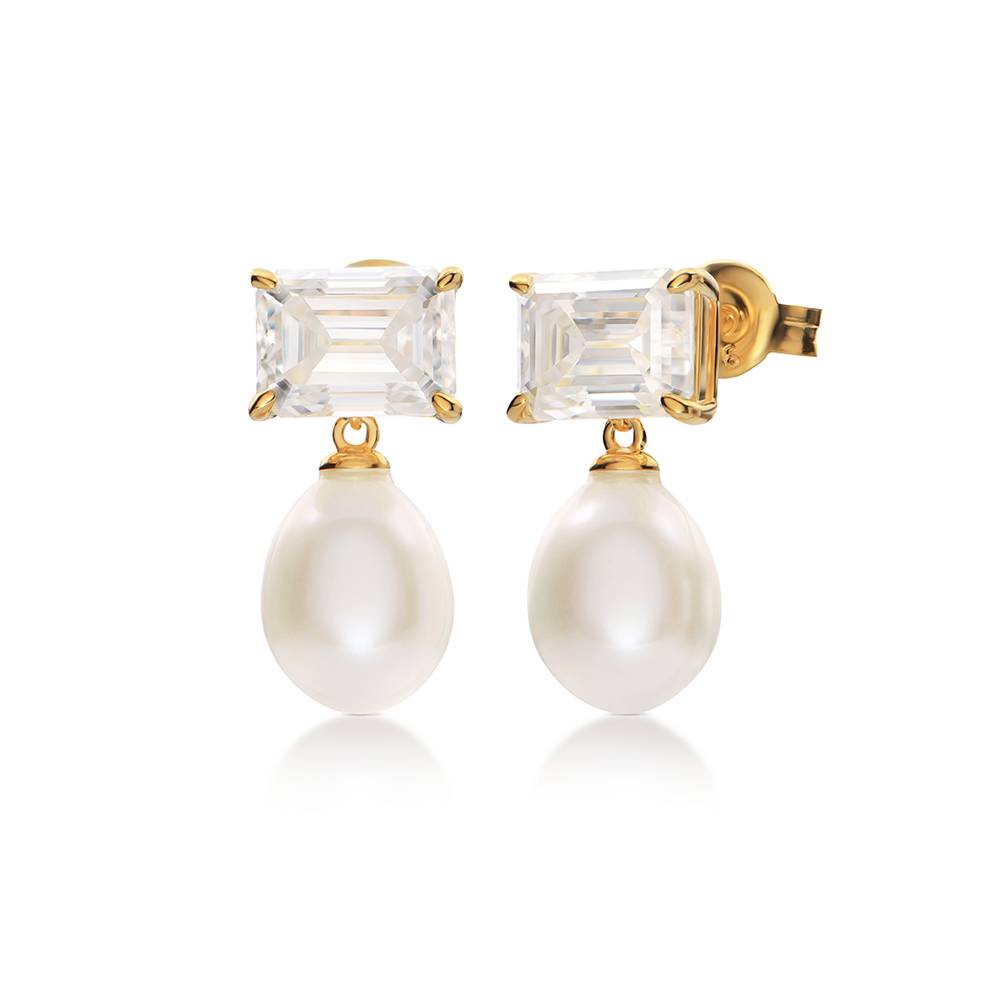 Theo Grace First Look Moissanite & Pearl Stud Earrings in Gold Plating