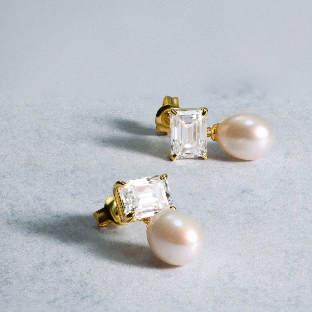 First Look Moissanite & Pearl Stud Earrings in Gold Plating-3 First Look Moissanite & Pearl Stud Earrings in Gold Plating-3 product photo