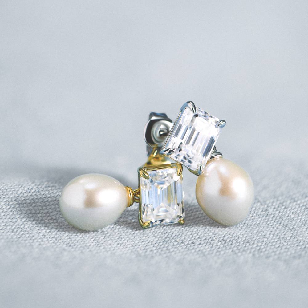 First Look Moissanite & Pearl Stud Earrings in Silver-3 product photo