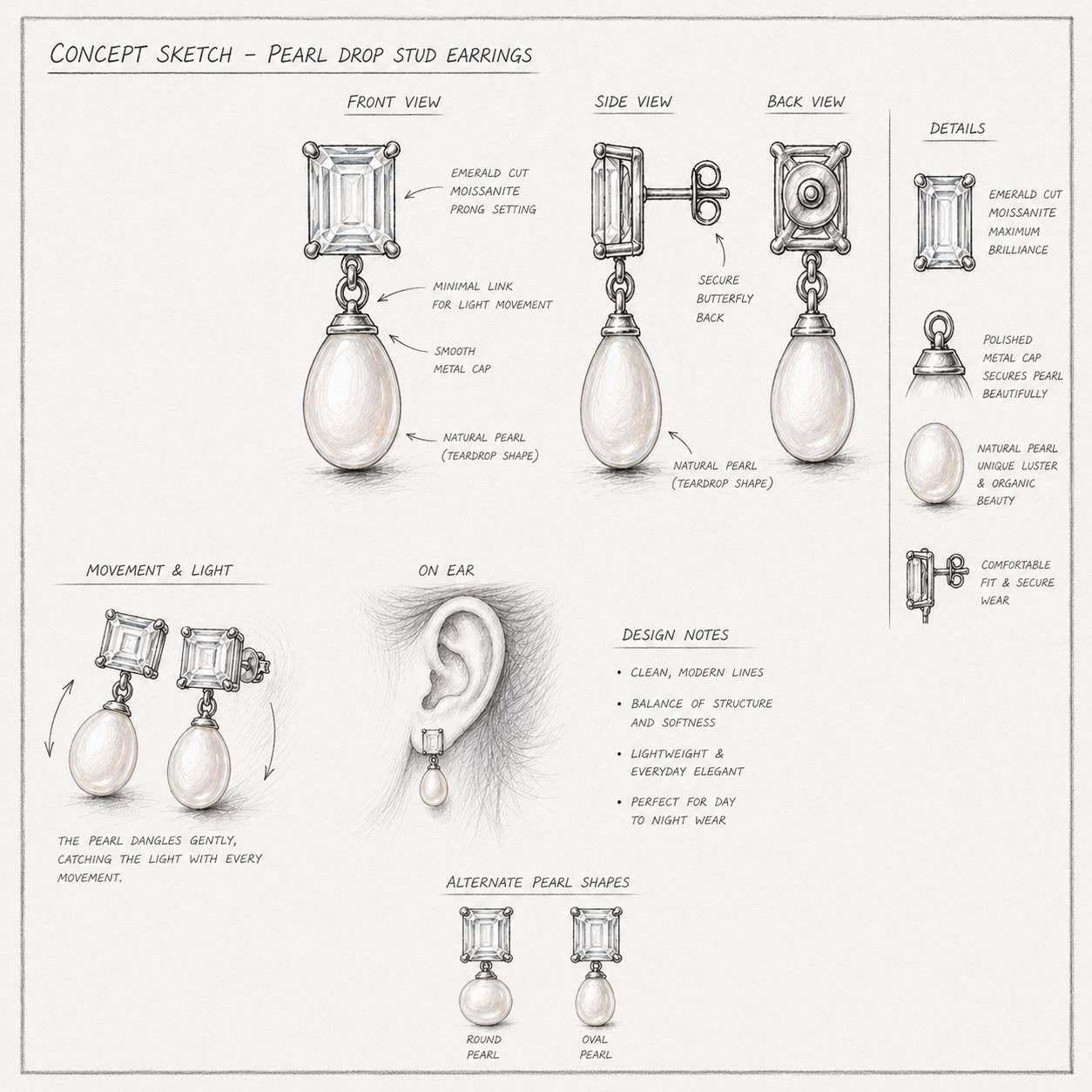 First Look Moissanite & Pearl Stud Earrings in Silver-5 product photo