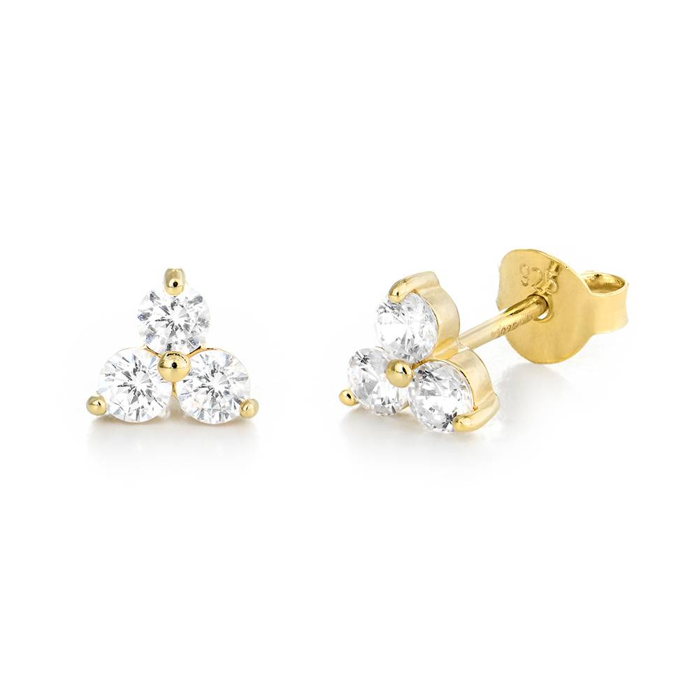 Flowers Stud Earrings with Cubic Zirconia in 18K Gold Plating-3 product photo