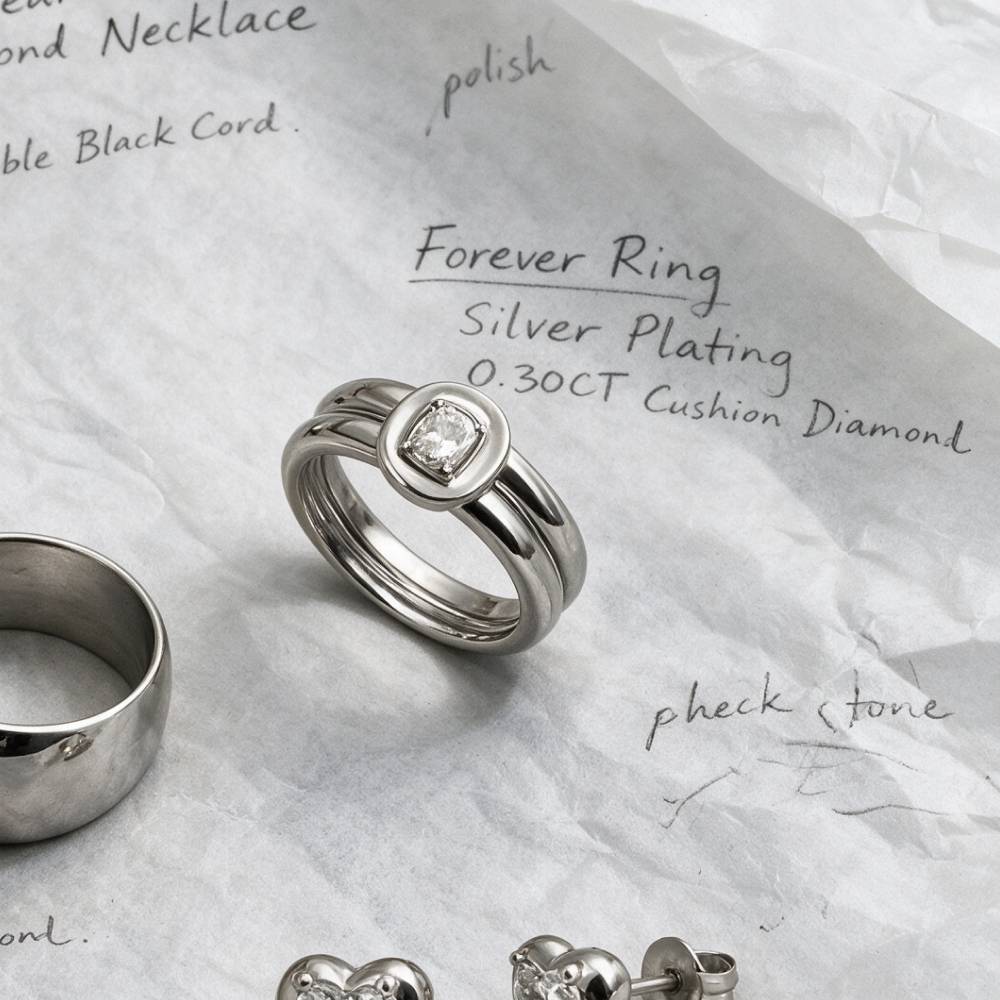 Forever Ring in Silver Plating with 0.30CT Cushion Diamond-2 product photo